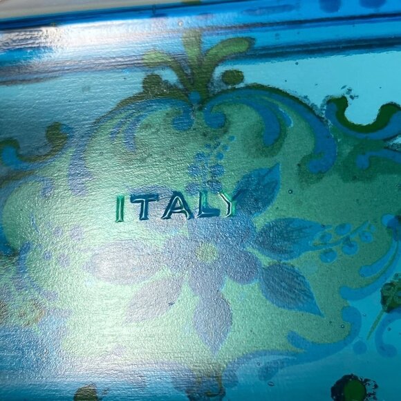 Italian Glass Ashtray Ornate Blue Gold Floral Made in Italy Vintage - Picture 6 of 11
